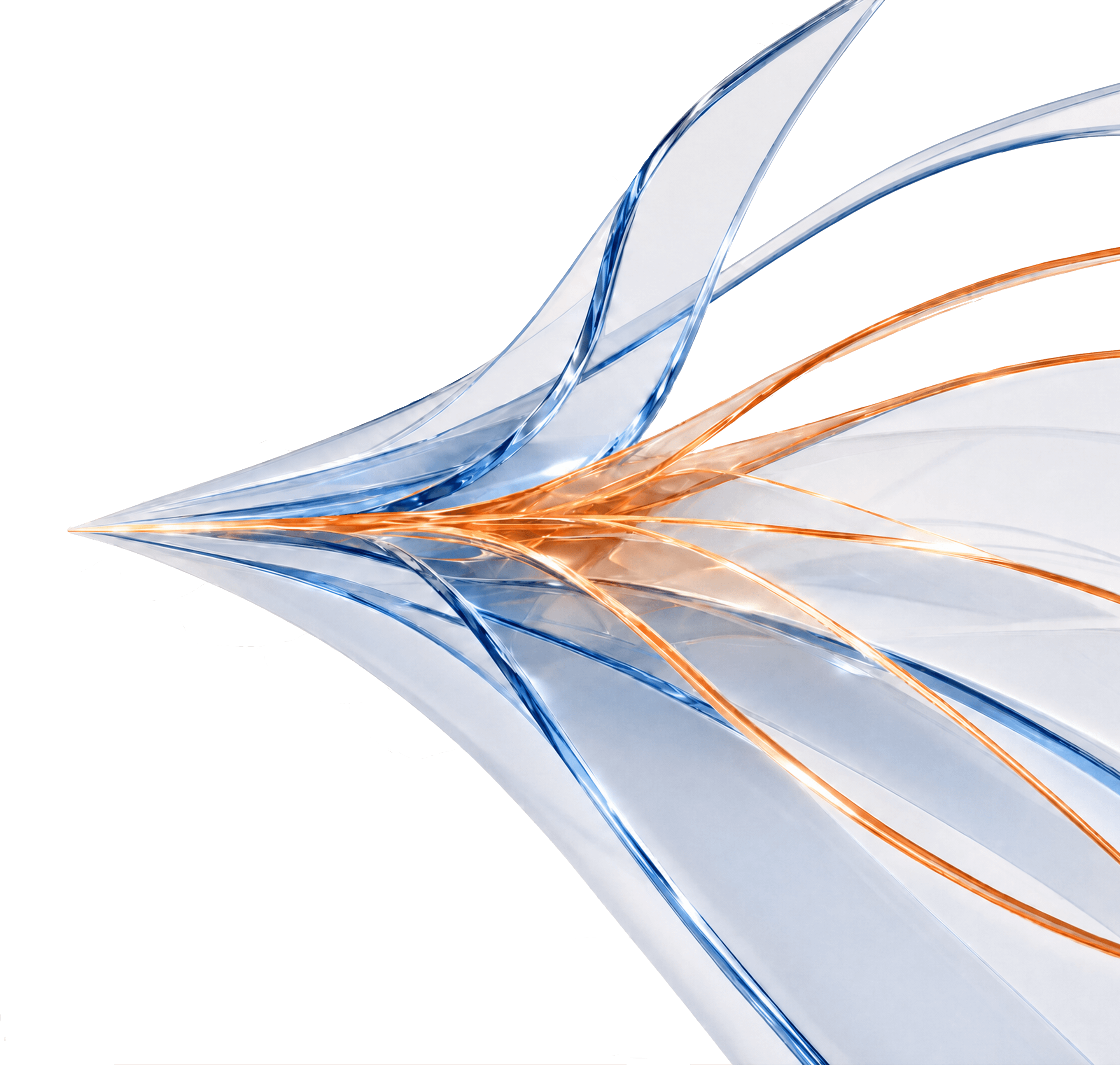 Abstract glass ribbons in blue and orange