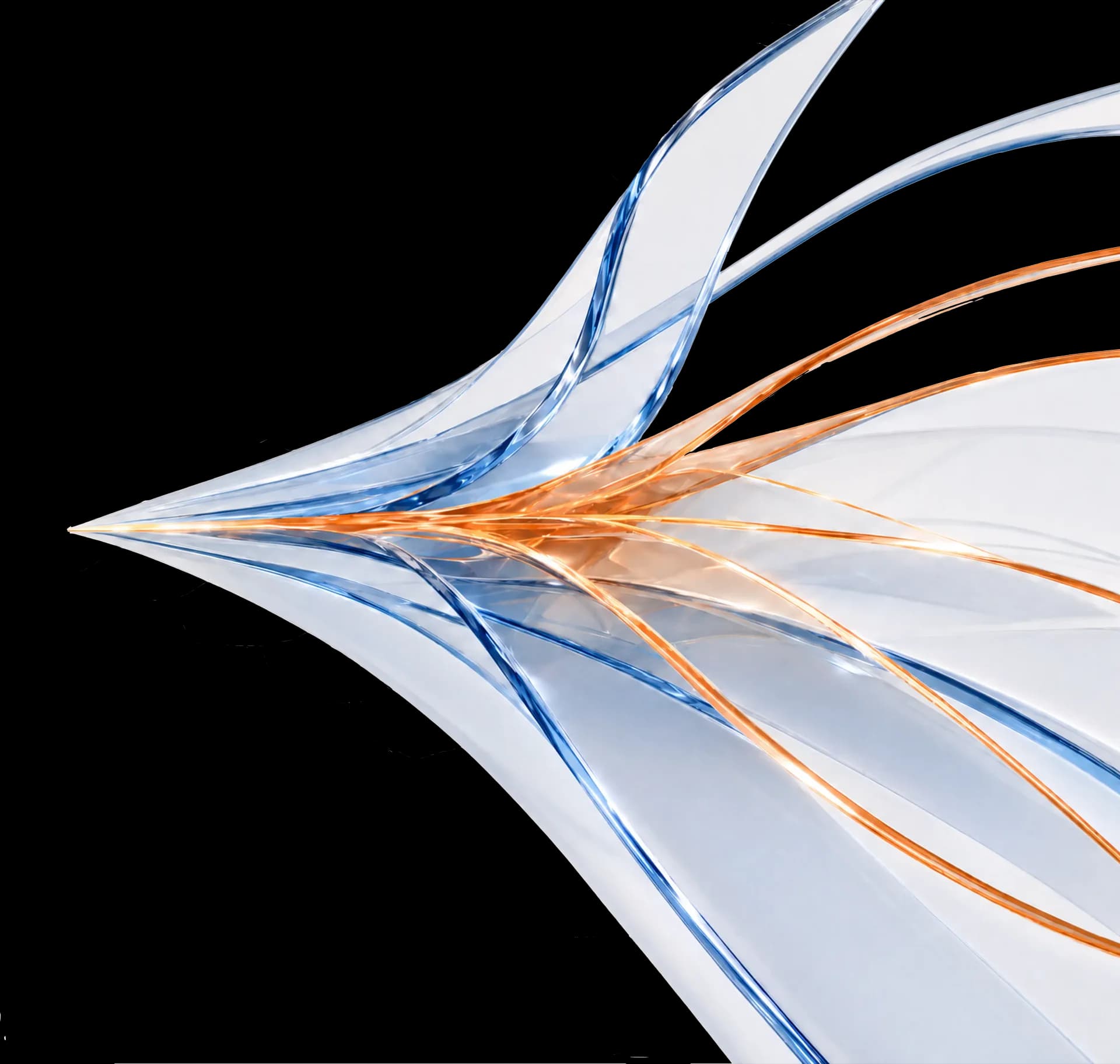 Abstract glass ribbons in blue and orange